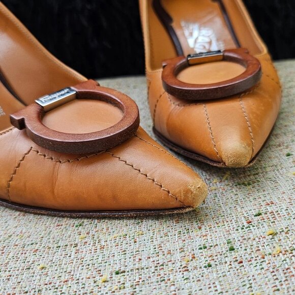 Vintage Salvatore Ferragamo Women Heel Sandal Shoe Leather Upper made Italy 4C - Picture 3 of 10